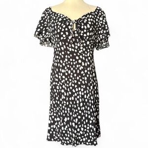 LOFT Black and White Patterned Midi Dress